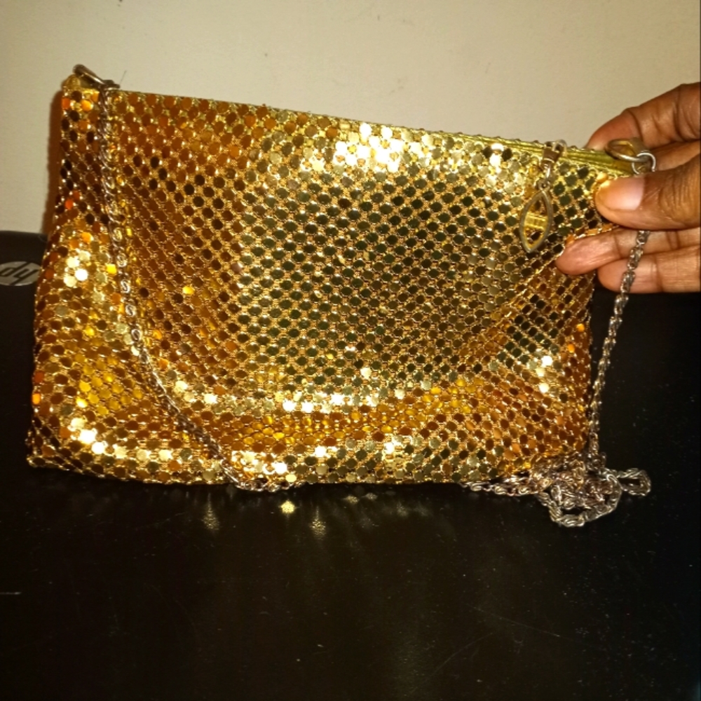 Gold metal sequence chain purse